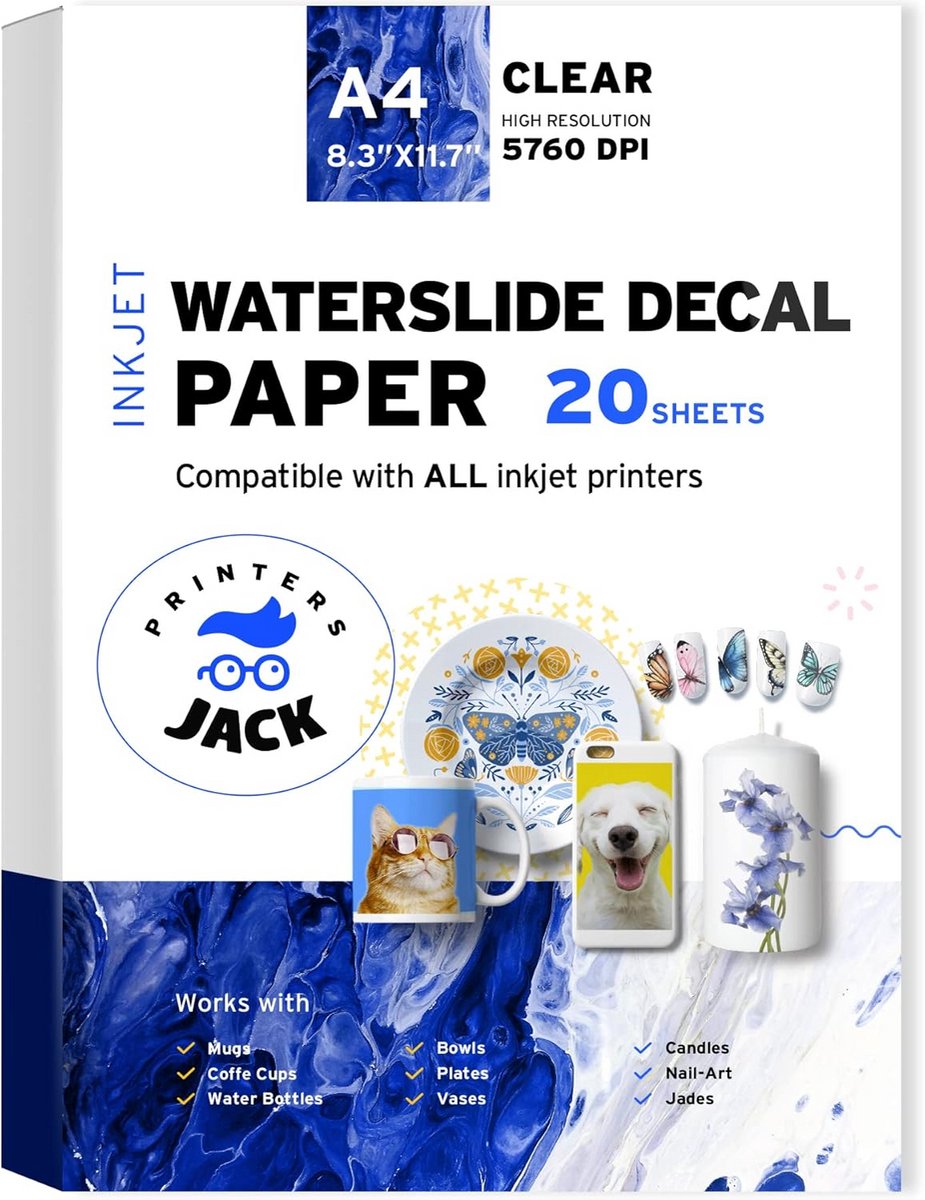Bedrukbaar A4 Watertransfer Stickerpapier voor Inkjetprinters - 20 Vellen