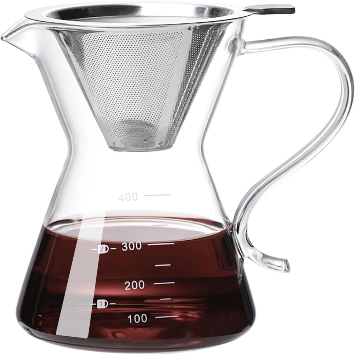 Koffiezetapparaat - Druppelkoffiezetter - Verse Koffie Zetten - Herbruikbaar RVS Filter - 400 ml - Elegant Handvat