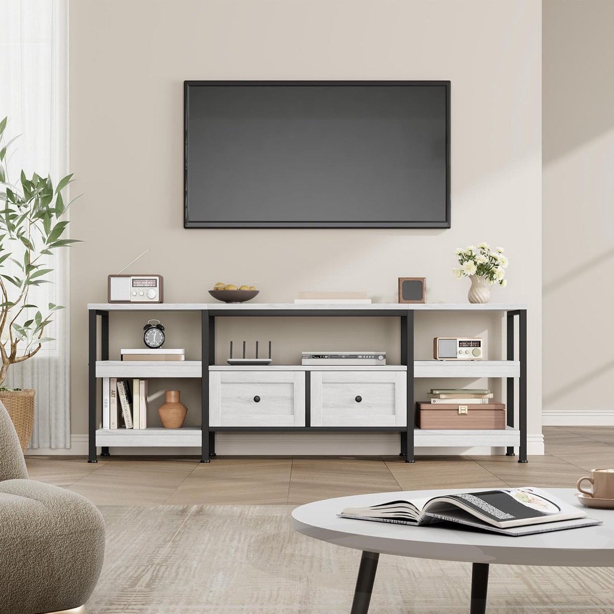 Modern Industrieel TV-Meubel - 160 cm Breed - Geschikt voor TV's tot 65 Inch - Met 2 Stoff