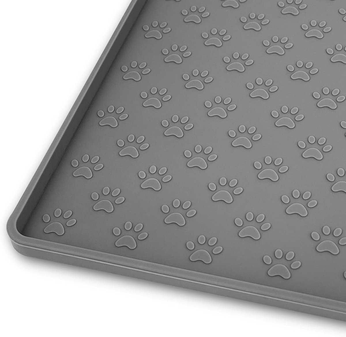 Huisdier placemat - Voerbak mat - Voorkom morsen - Verhoogde rand - 62 x 42 cm - Grijs