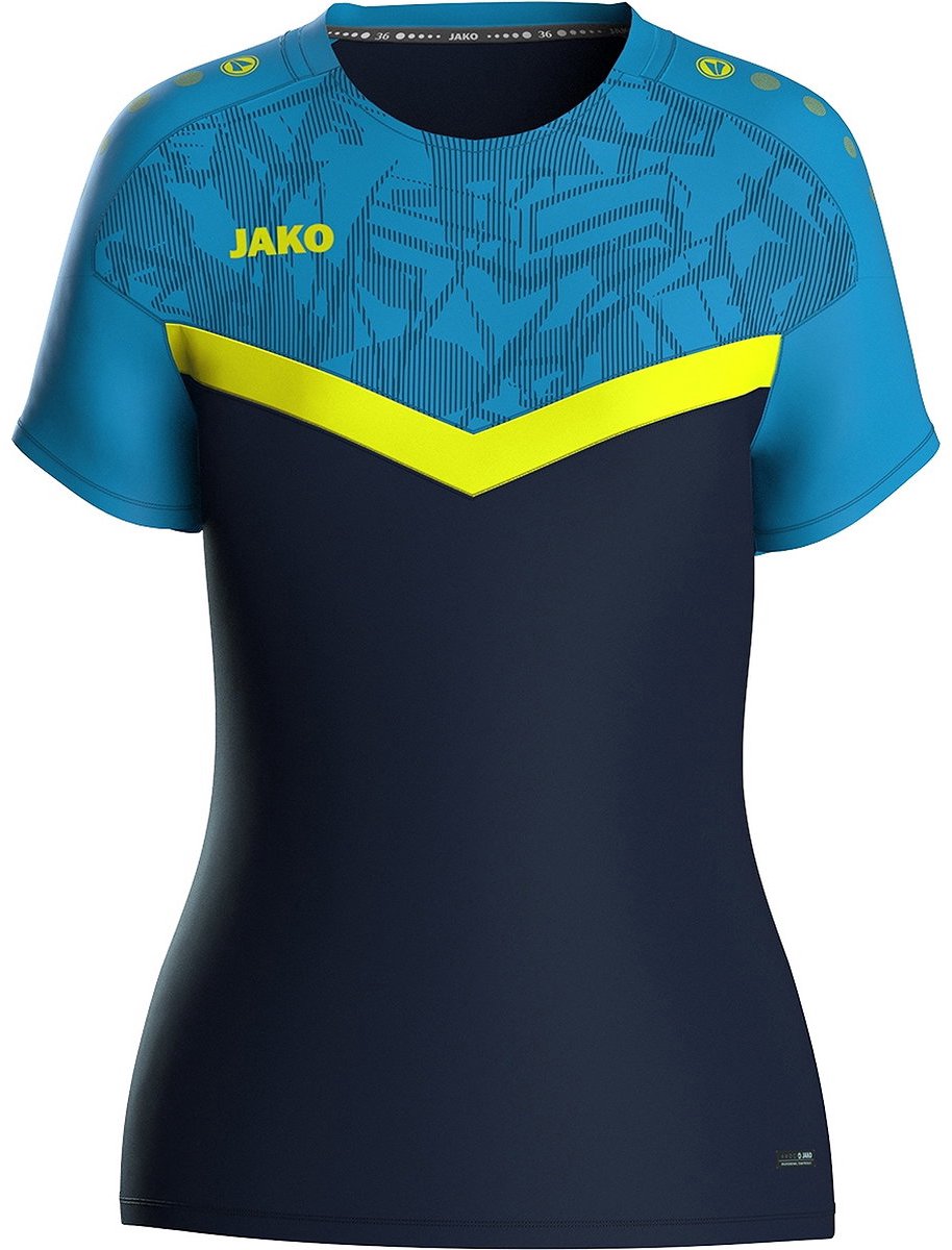 Jako Iconic T-Shirt Dames - Marine / Jako Blauw / Fluogeel | Maat: 38