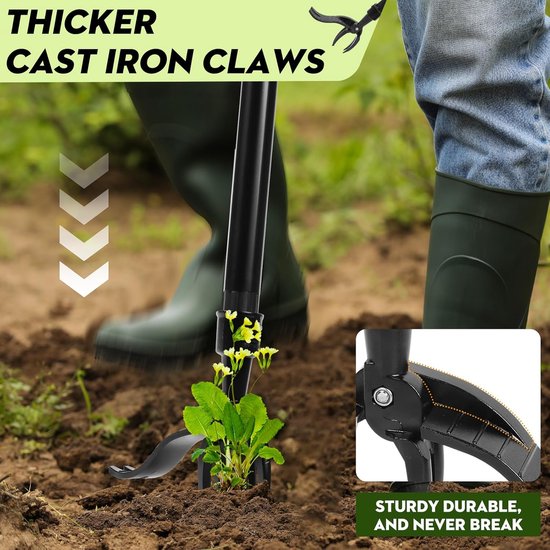 Handmatige Onkruidtrekker - Wieder Tuin Gereedschap - Moeiteloos Onkruid Verwijderen - Versterkte Stalen Klauwen - 113 cm Lange Steel — afbeelding 3