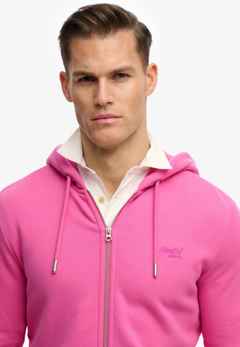Superdry Essential Logo Half Brushed Zip Hoodie Heren Hoodies Roze