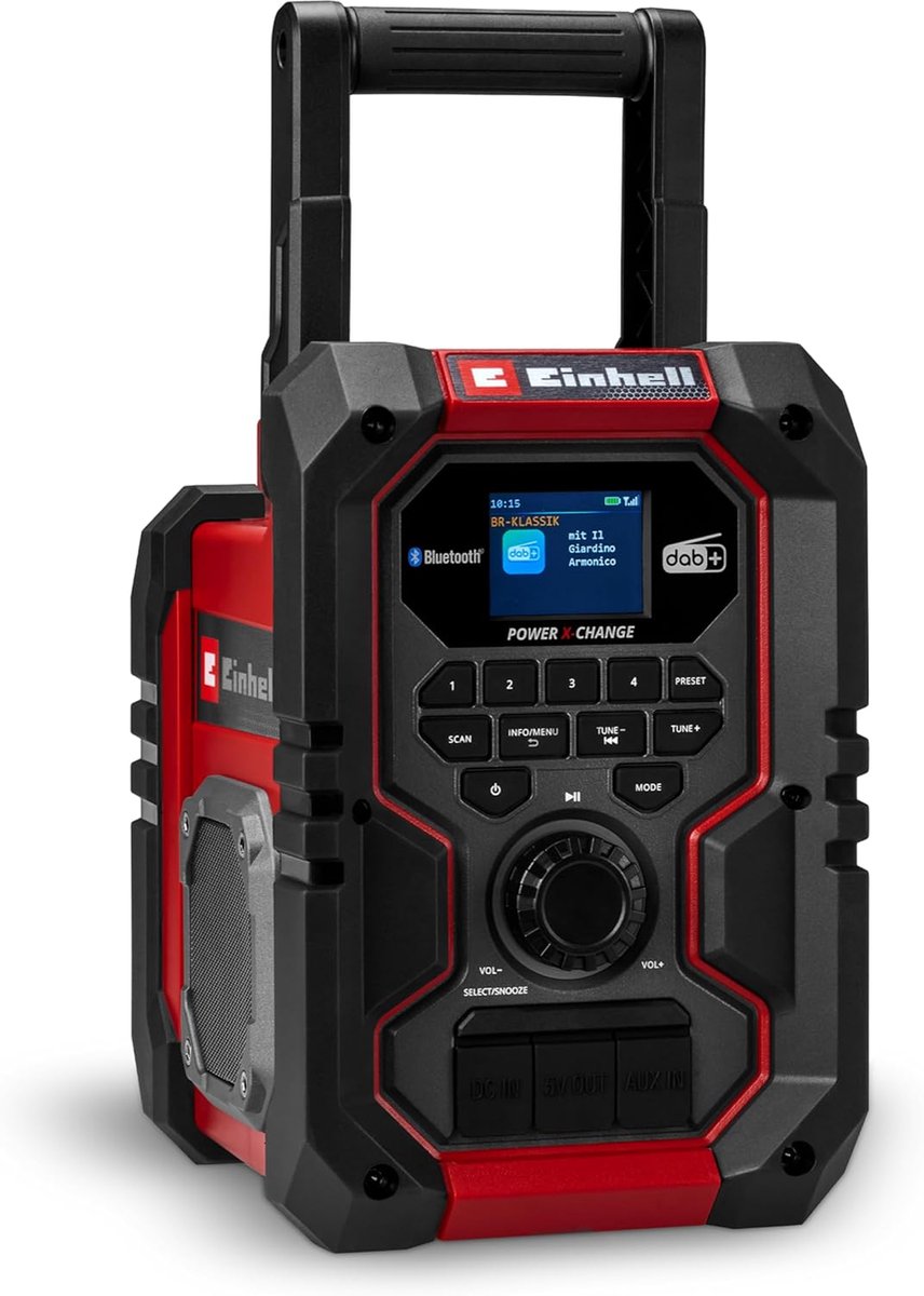 Accu Bouwradio - Draagbare Radio - Werkplaats Muziek - DAB+ FM Bluetooth - IP65 Stofwaterdicht - Rood