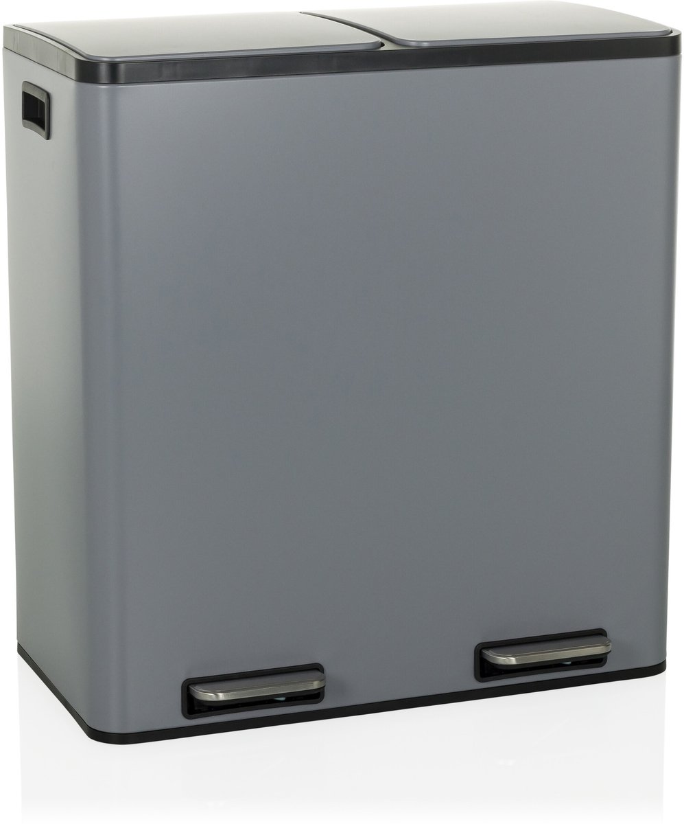 Afvalbak / afvalscheidingssysteem Clean 13 - 60L (2x30L) staal grijs hjh OFFICE
