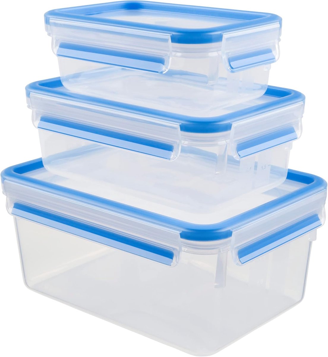 Vershoudbakjes Set - Voedselcontainers - Eten Bewaren - 100% Lekvrij - 3 Stuks - Helder/Blauw