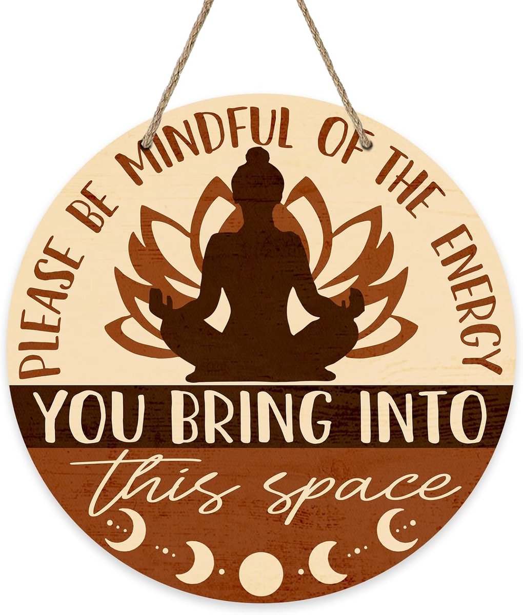 Energie Deurhanger - Spiritueel Hout - Meditatie Kamer - Voordeur Decoratie - 30x30 Centimeter - Bruin