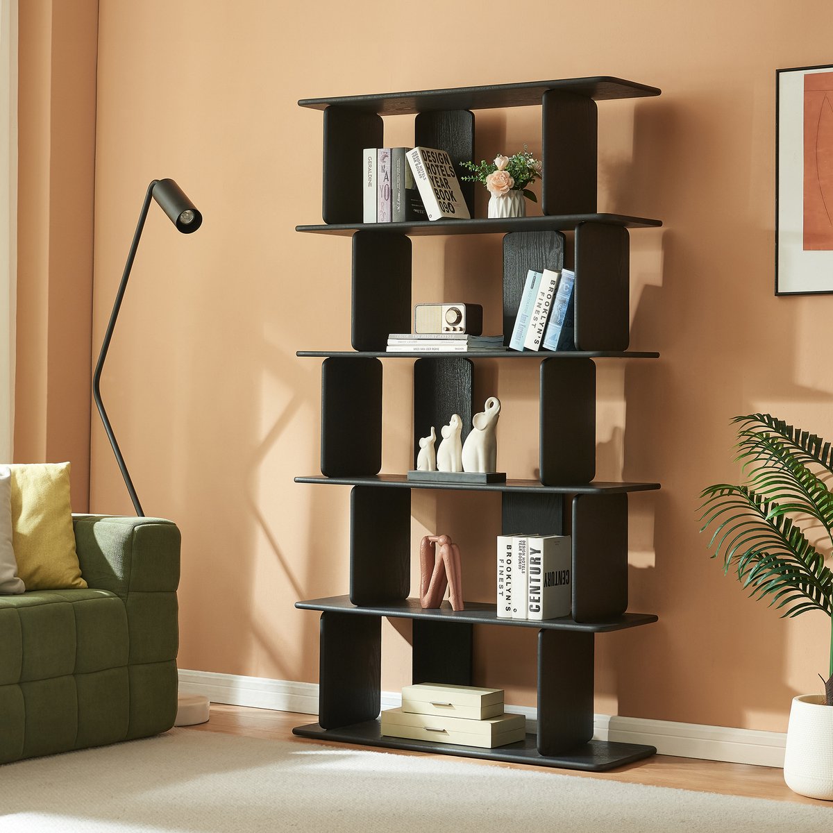 en.casa Boekenkast Gäljami met 5 vakken 180x100x35 cm zwart [en.casa]