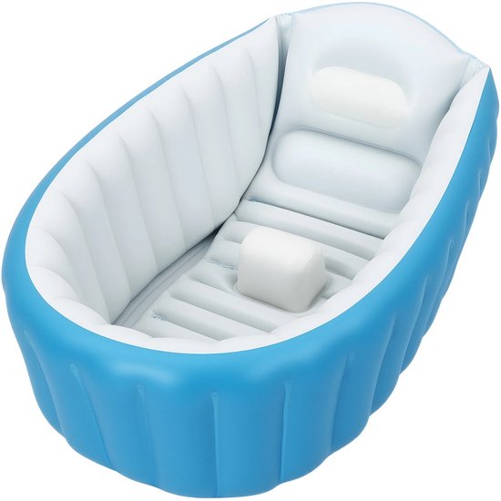 Linkforu - Opvouwbaar Babybadje – Opblaasbaar Zwembad met Pomp en Reparatieset – Anti slip – 0 Tot 3 Jaar – 98x64x28 Cm - Blauw