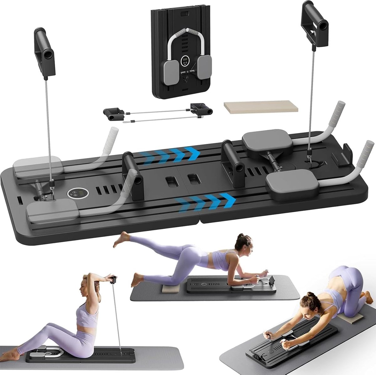 Opvouwbaar Pilates Bord - Ab Oefenbord - Core Training - Met Smart Timer - 106x41x7 cm - Zwart