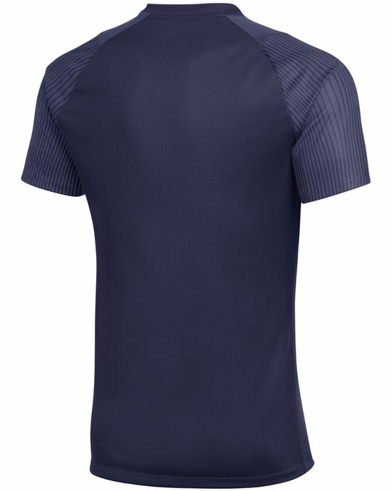 Donkerblauw Nike sportshirt voor heren, dri-fit, met gestreepte mouwen.