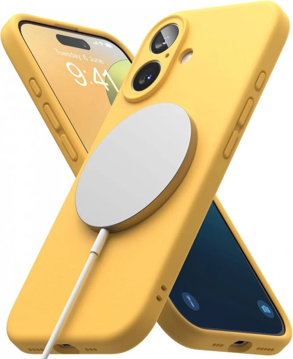 Ringke Silicone Magnetic Hoesje Geschikt voor Apple iPhone 16 | Compatibel met MagSafe | Back Cover met Magneet | Zacht Siliconen | Slank Design | Geel