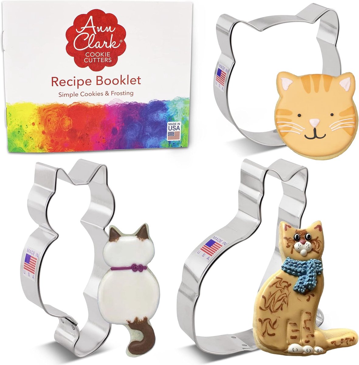 Koekjesvorm Katten - Bakvorm Set - Koekjes Bakken - Diepe Scherpe Randen - 3 Delig - Zilver