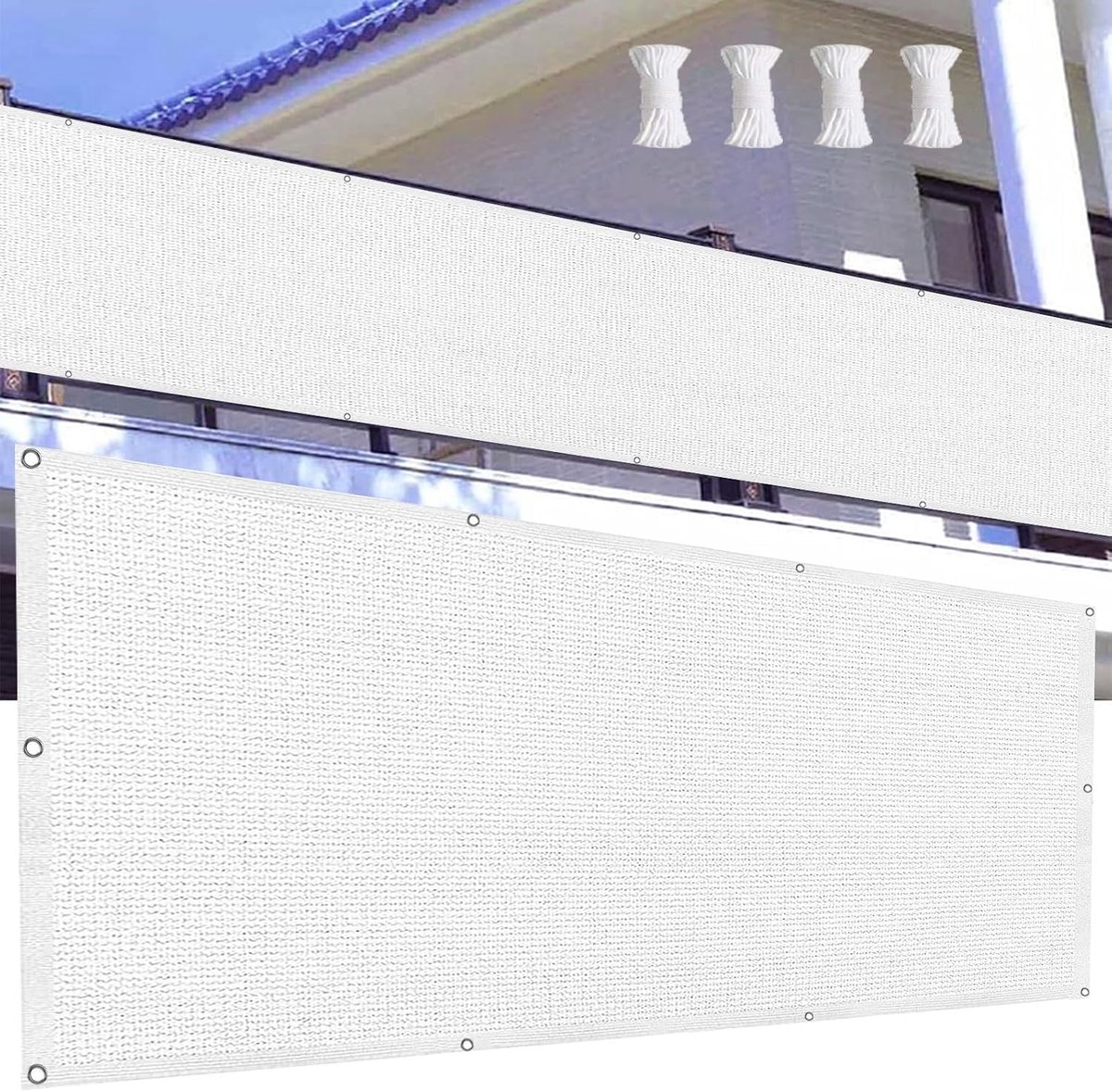 Balkonscherm - Privacy scherm - Zonwering - Ademend scheurvast materiaal - 60x425cm - Wit