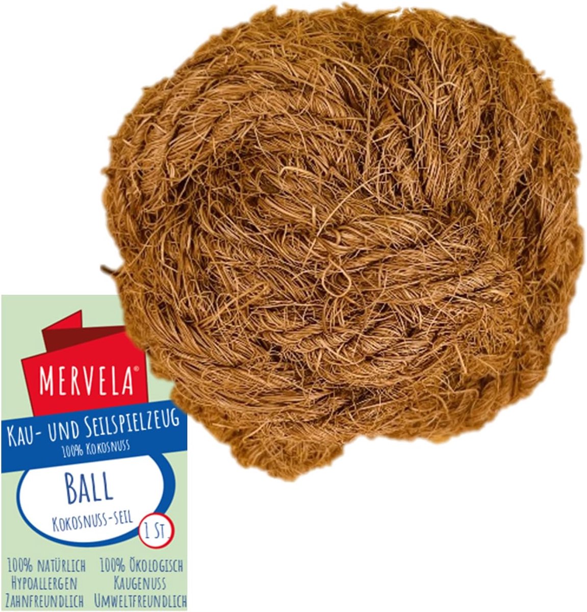 Hondenbal Kokosnootwol - Natuurlijk Kauwspeelgoed - Tandverzorging Hond - 100% Biologisch Materiaal - Small 4-5 cm - Lichtbruin