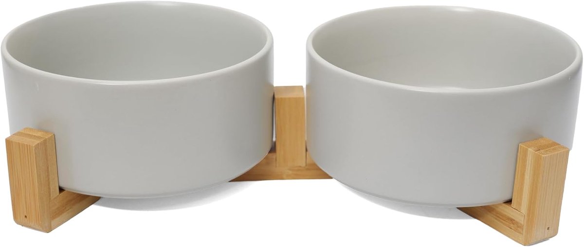 Honden en Kattenbak - Voerbak Set - Huisdier Voeding - Verhoogd Antislip Station - 33x18x9 cm - Grijs