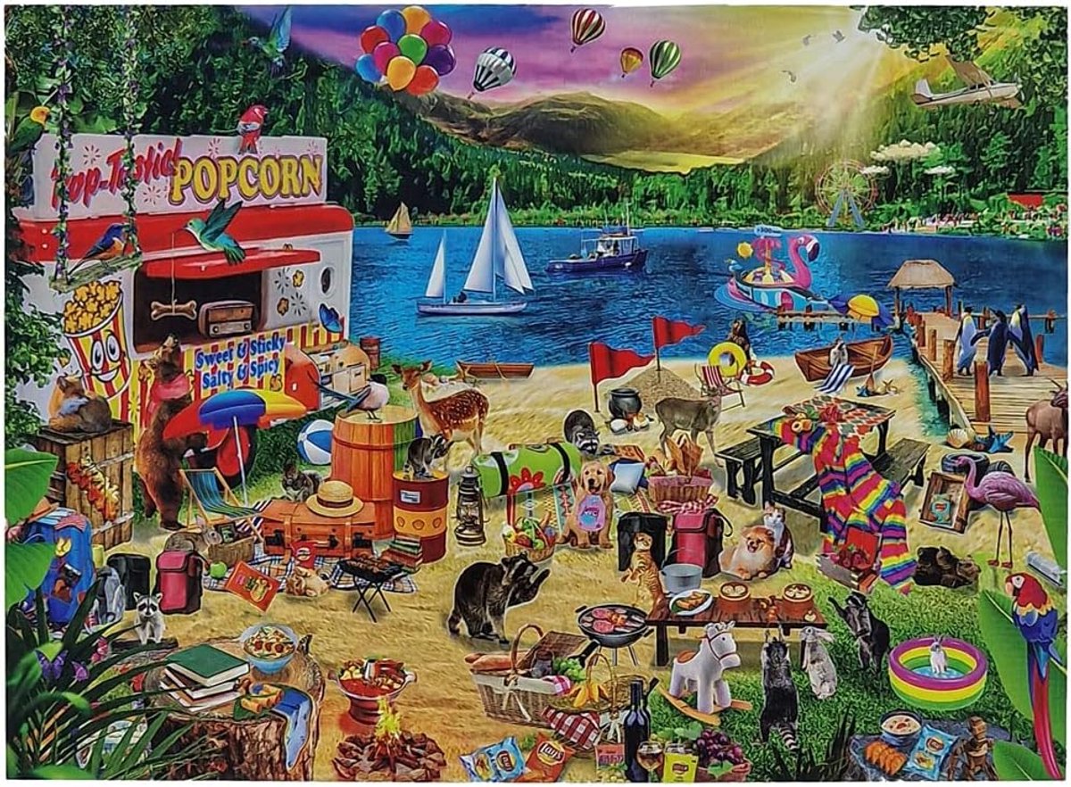 Vakantiekamp Legpuzzel - Hersentraining Puzzel - Ontspanning Zomervakantie - Gedetailleerd Strandthema - 69x51 cm