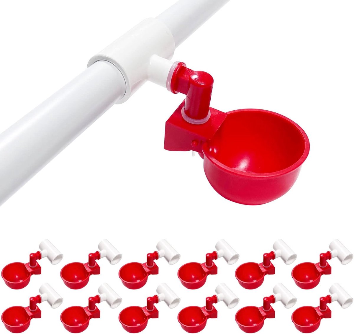 Automatische Kip Waterer - Gevogelte Drinkbak - Pluimvee Voeden - Zwaartekracht Gevoed - 10x10x10 cm - Rood