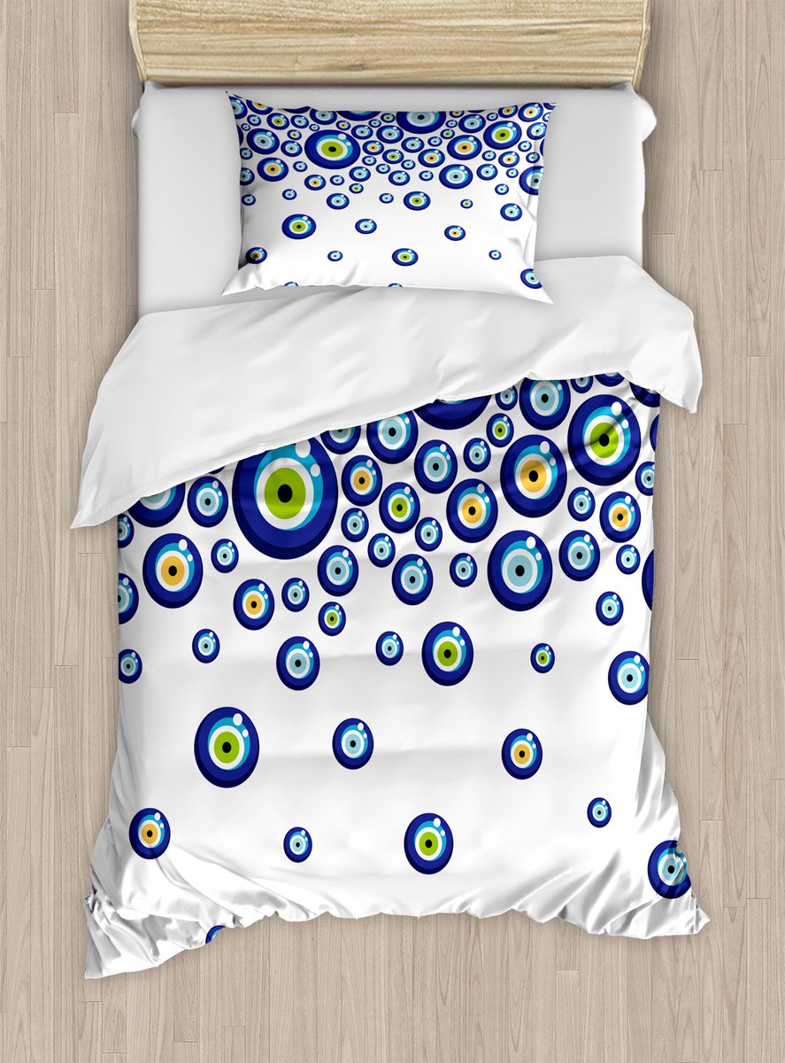 ABAKUHAUS Dekbedovertrekset met boze oogmotief voor eenpersoonsbedden, levendig Turks, inclusief kussensloop, 130 x 200 cm