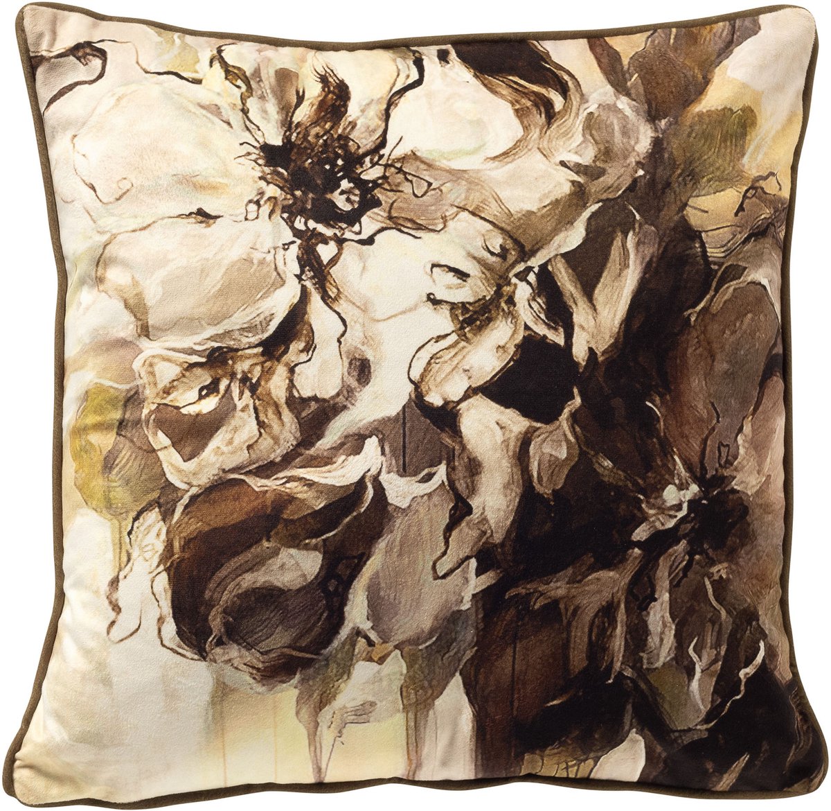 Dutch Decor ELON - kussenhoes 45x45 cm - abstract bloemenmotief - Fir Green - groen - met rits - zonder binnenkussen Donkergroen