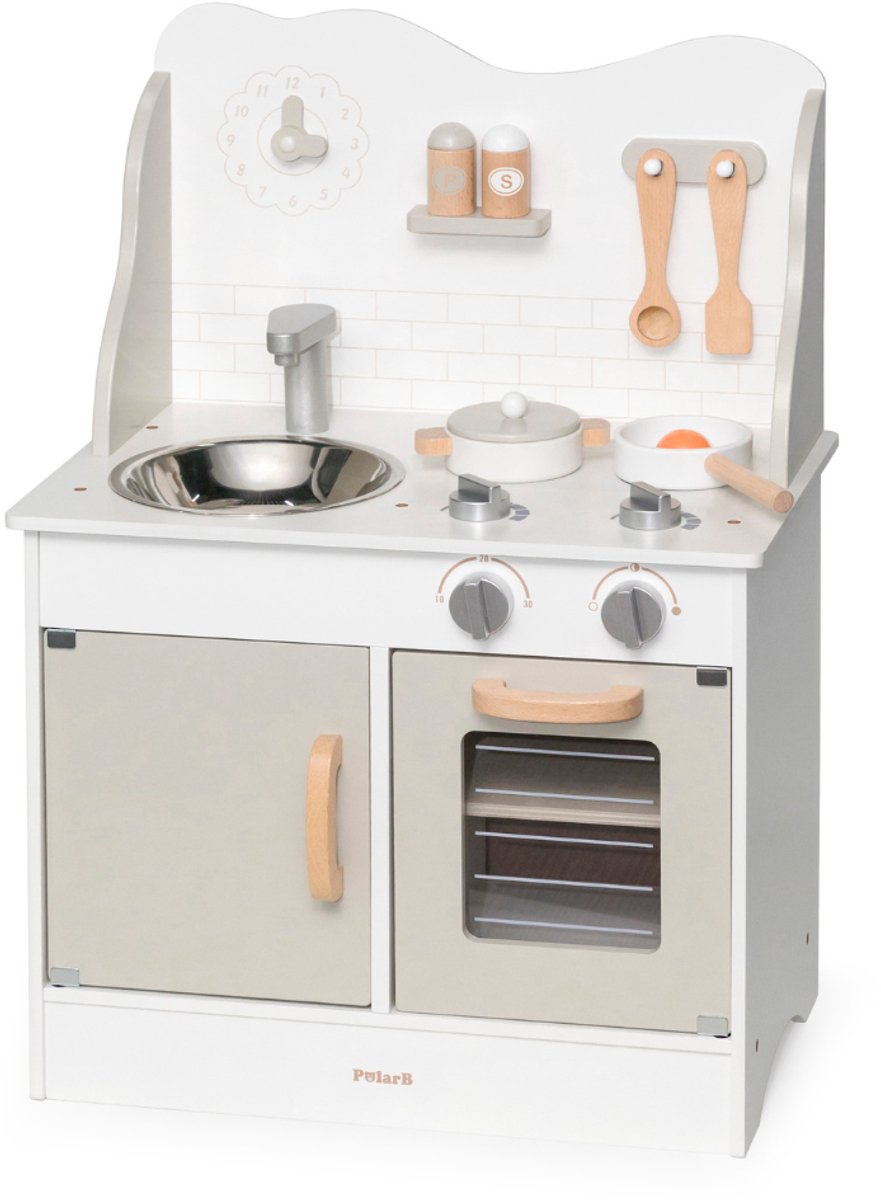 PolarB Houten Speelkeuken met Accessoires – Kinderkeuken met Oven & Klok