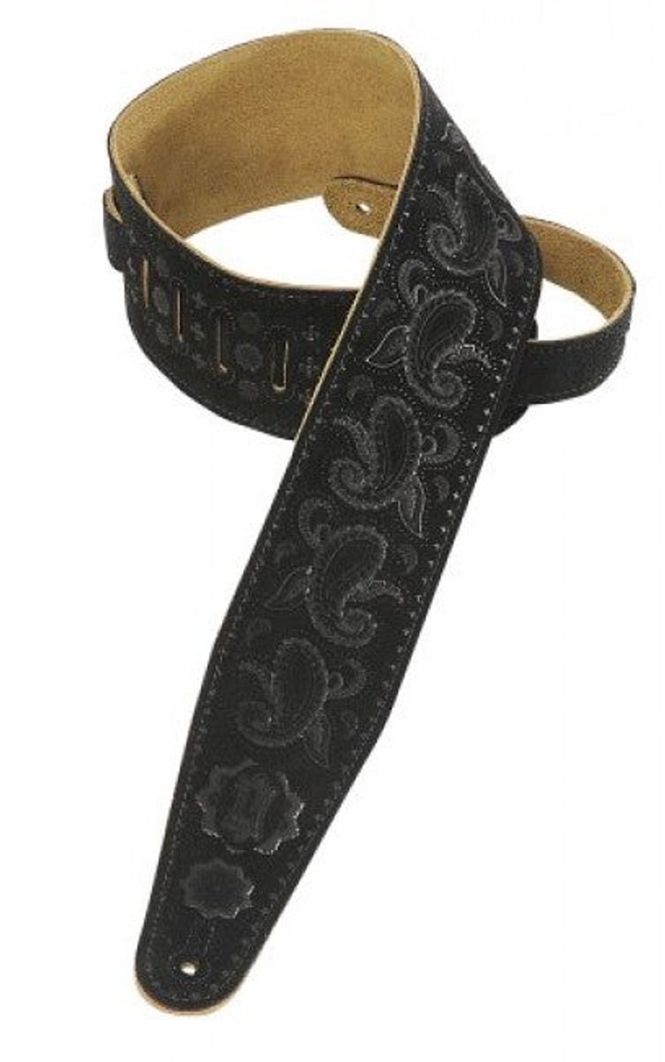 Levys Leathers PMS44T03-BLK lederen gitaarband, paisley, zwart