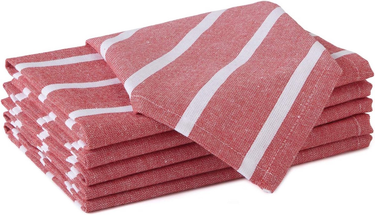 Set van 6 Katoenen Servetten Rood Gestreept 43x43 cm Herbruikbaar