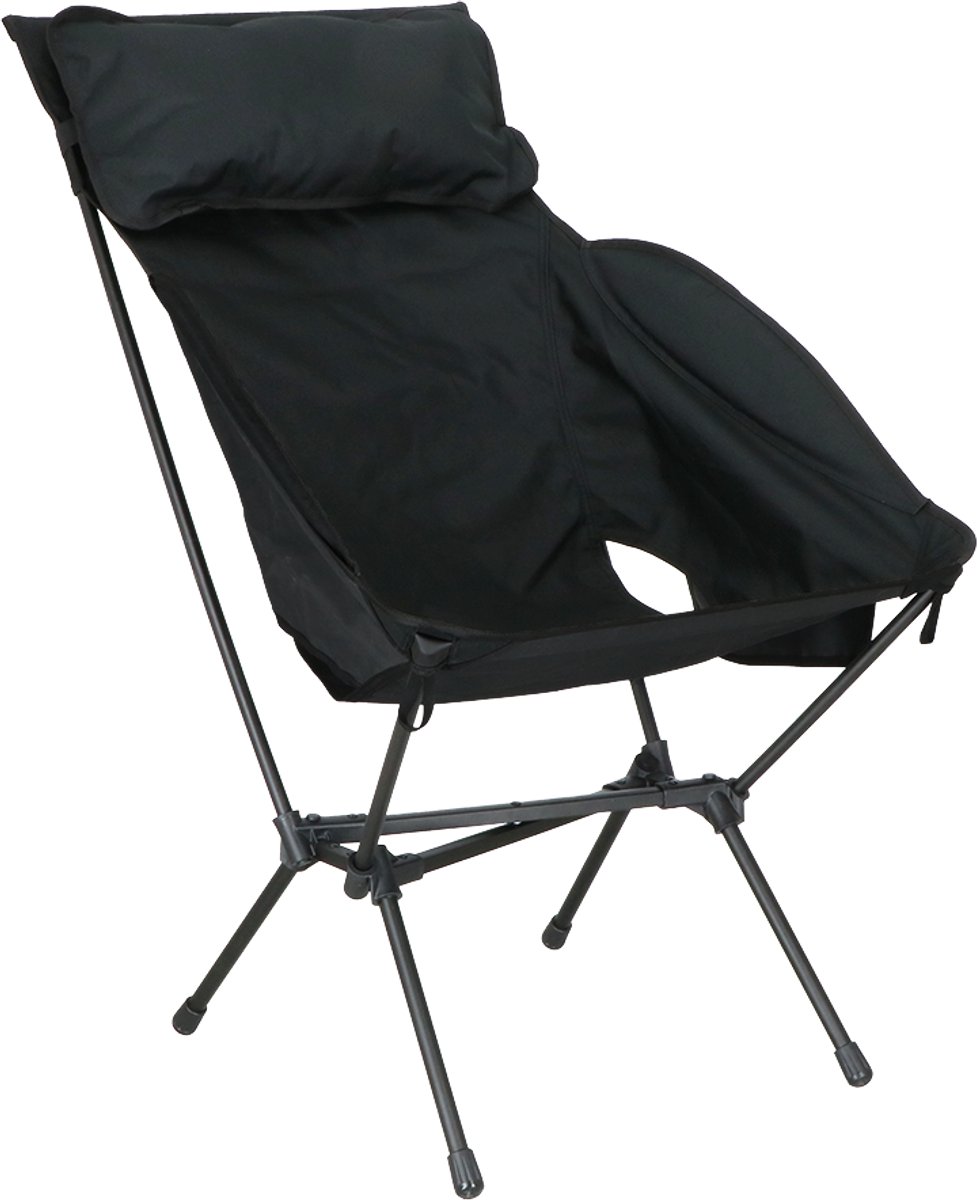 Travellife Finn Campingstoel Relax Lichtgewicht Zwart - Compact opvouwbaar - Comfortabel hoofdkussen - Inclusief draagtas