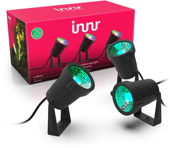 Innr Smart Tuinspot Set (3-pack), Zigbee, geschikt voor Philips Hue, White & Colour LED Buitenverlichting voor Tuin & Terras, IP65 spatwaterdicht