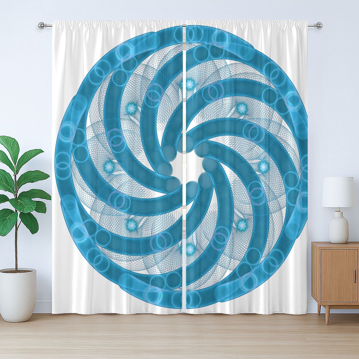 ABAKUHAUS Blauw Rustiek Gordijn, Abstracte Fractale Vormgeving, met Bandjes, Lussen en Haken voor de Woonkamer, 280 x 175 cm, Blauw