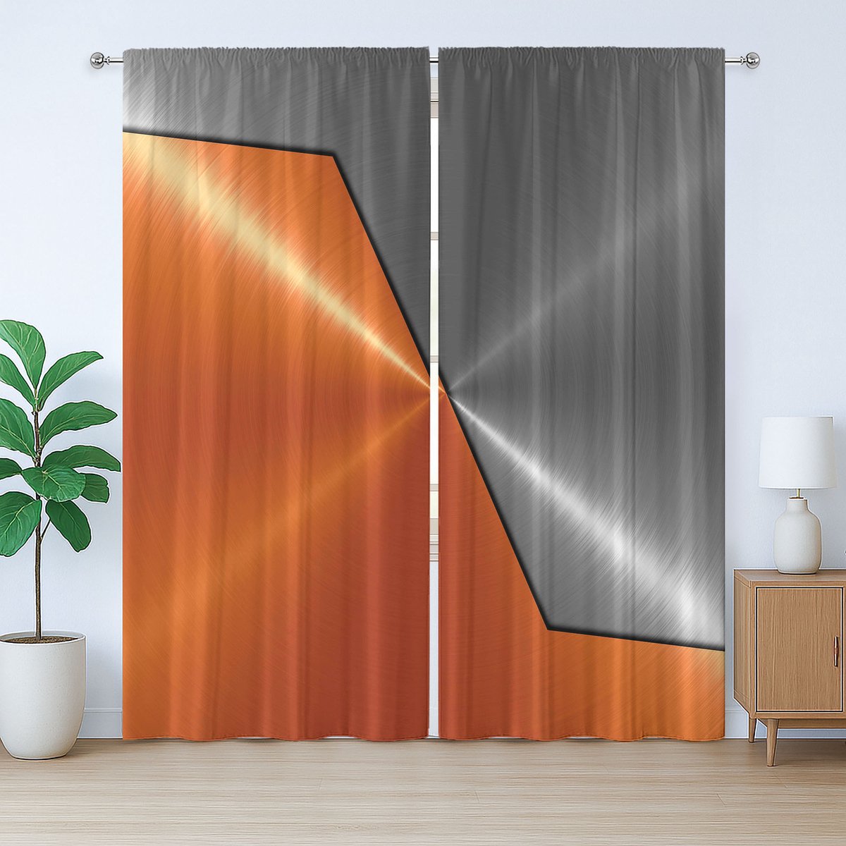 ABAKUHAUS Oranje Grijs Rustiek Gordijn, Machinaal Modern 3D, Slaapkamer Gordijn met Plissébanden, Lussen en Haken, 280 x 225 cm, Oranje Grijs