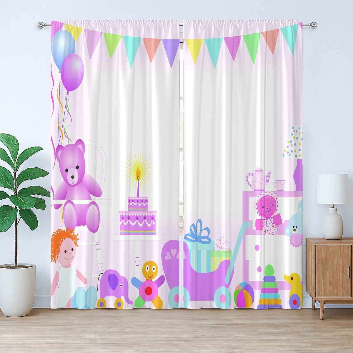 ABAKUHAUS Rustiek verjaardagsgordijn, babyverjaardag, met lussen en haken voor de woonkamer, 280 x 175 cm, lichtroze
