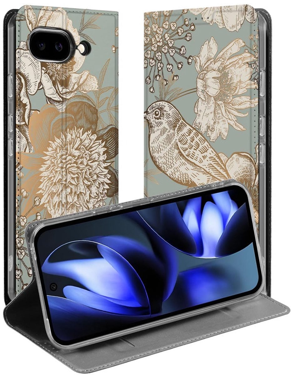 Google Pixel 9a Book Cover Vintage Bird Flowers