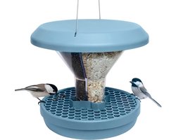 Candala vogelvoederhuisje. Voer vogels - geen knaagdieren! Robuust + betrouwbaar op te hangen. Herbruikbaar. 2 voederkamers. Lichtblauw