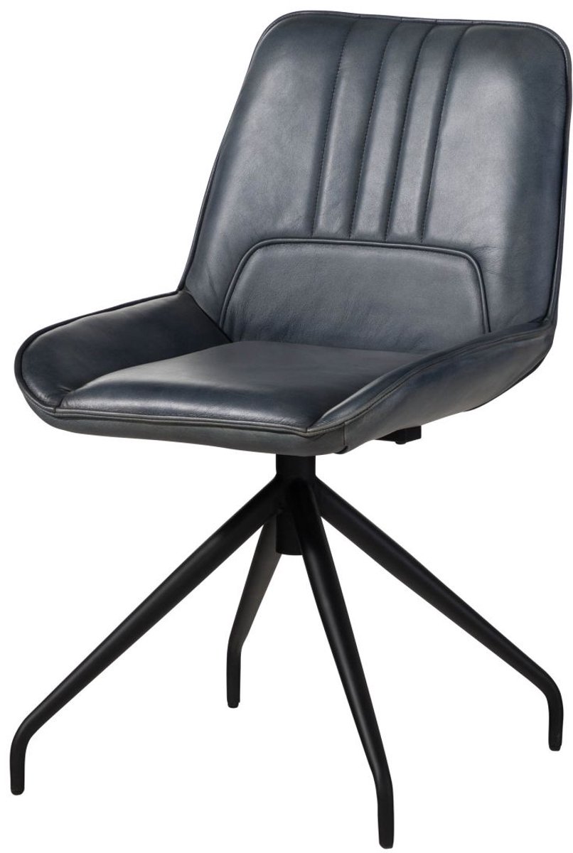 MASSIVMOEBEL24 .DE gestoffeerde stoel blauw echt leer gemonteerd IRON LABEL #510