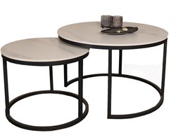 Salontafel rond 2delig marmerlook Bero wit side table steen bijzettafel