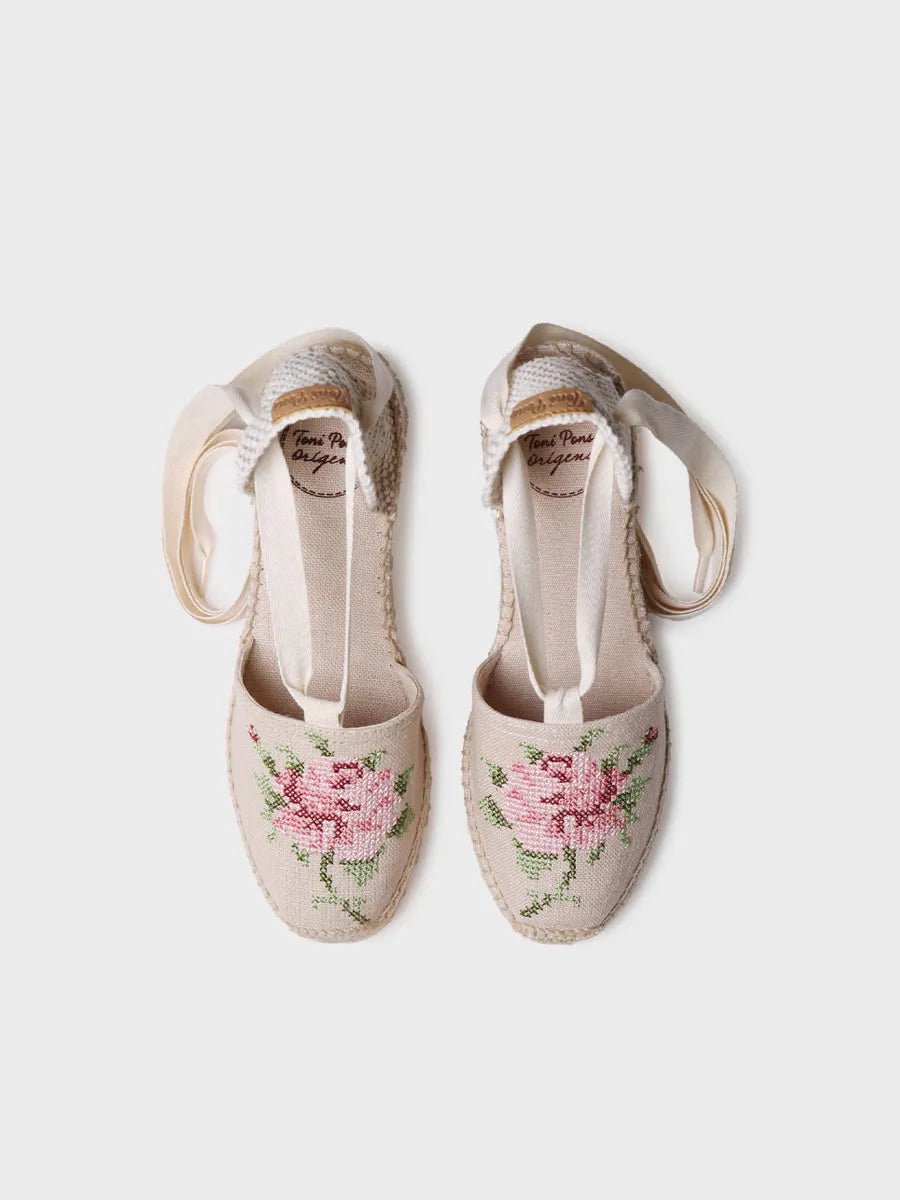 Vegan dames espadrille van katoen met borduurwerk en sleehak | VENICE