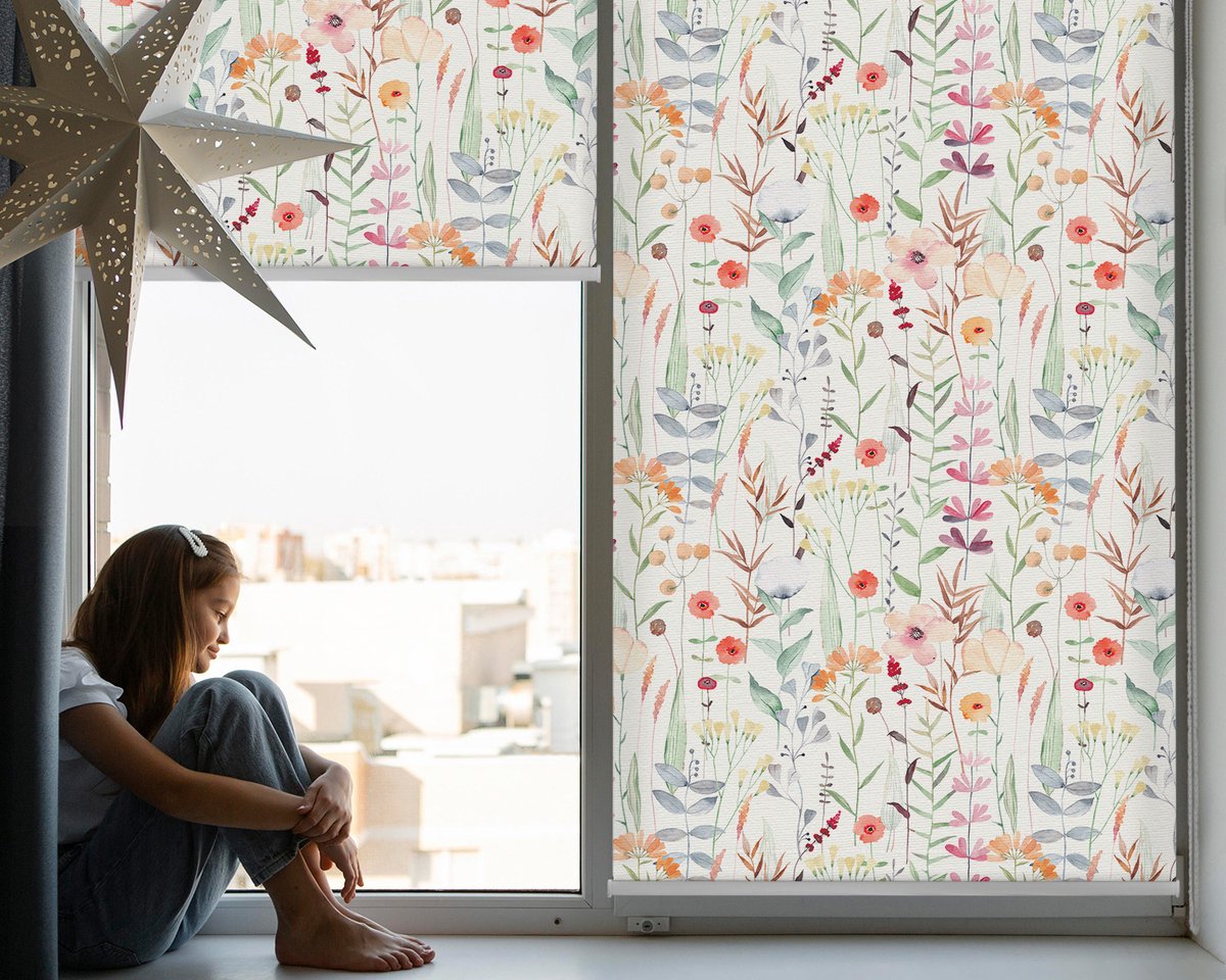 Coloray Rolgordijn Lichtfilterend - Kleurrijke Bloemen Semi-Transparant Rolgordijn - 90x140 cm - Kleurrijk Zonwerend Rolgordijn - Planten Rolgordijn in Nis - Rolgordijn Slaapkamer Lichtdoorlatend
