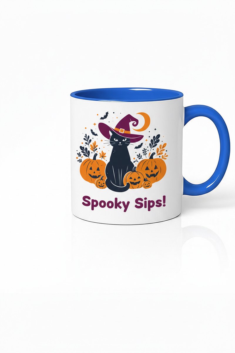 Spooky Sips Halloween Mok - Koffiemok met Zwarte Kat en Pompoenen