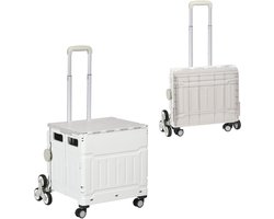 Opvouwbare Boodschappenwagen Met Traplift – Mobiele Transportbox, Telescopische Handgreep, Draagvermogen 65 kg, Wit