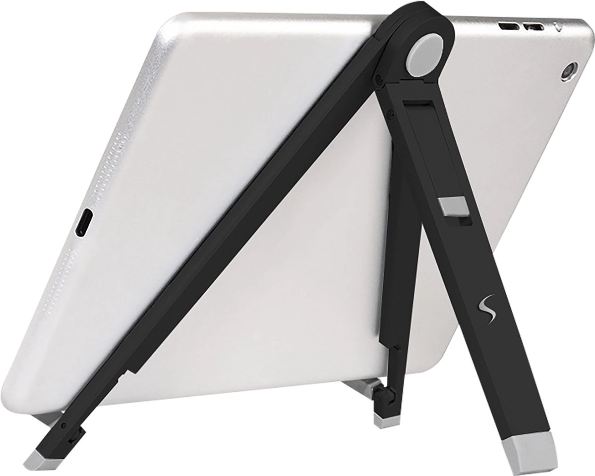 Scapade Airstand Inklapbare Stand voor iPhone en iPad – Inklapbaar voor eenvoudige opslag en reizen – Voorzien van antislip siliconen pads – Universeel compatibel met tablets en e-readers - Zwart