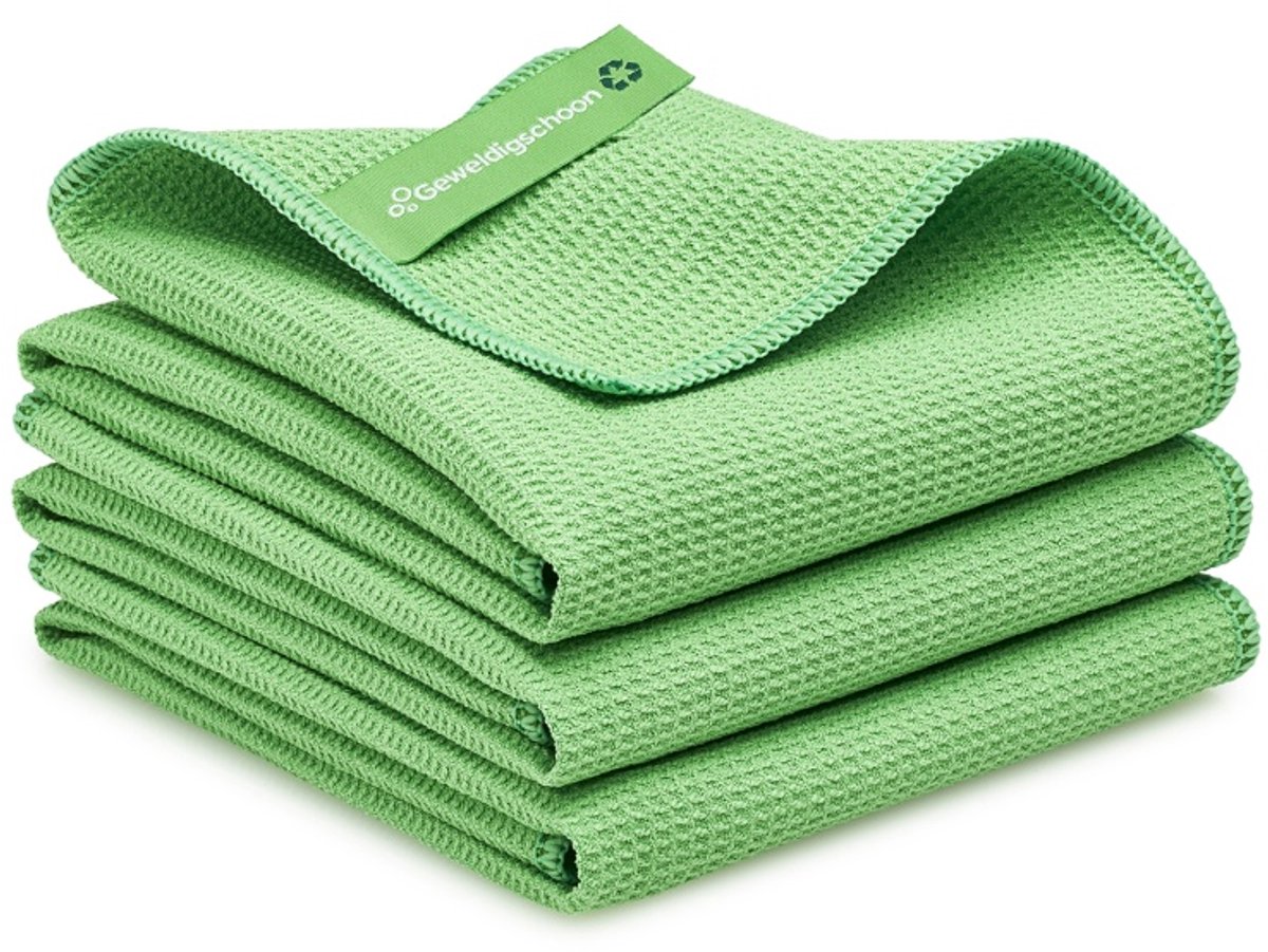 Geweldigschoon Droogdoeken RPET - 40x45cm - 3 stuks - Microvezeldoeken - Maat S - Groen