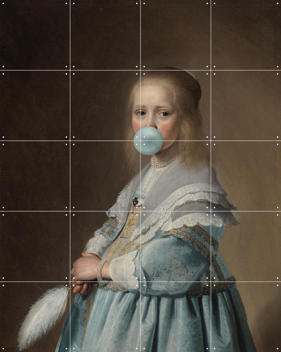IXXI Portret van een Meisje, Marja van den Hurk - 80 x 100 cm - Gratis ophangtool - Grote wanddecoratie en posters - Klassiek, Realisme, Schilderijen