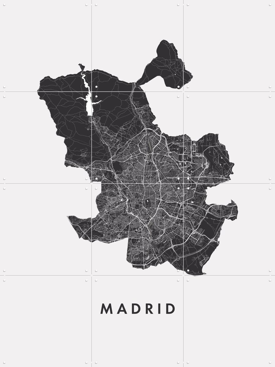 IXXI Madrid City Map, Kunst in Kaart - 60 x 80 cm - Gratis ophangtool - Grote wanddecoratie en posters - Minimalisme, Abstract, Geometrische Kunst