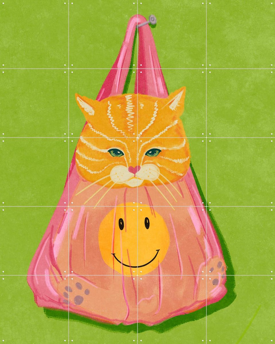 IXXI Cat In A Bag, Raissa Oltmanns - 80 x 100 cm - Gratis ophangtool - Grote wanddecoratie en posters - Cartoonesk, Kleurrijk, Illustraties