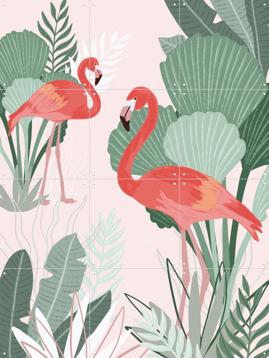 IXXI Flamingo Dreams, Goed Blauw - 60 x 80 cm - Gratis ophangtool - Grote wanddecoratie en posters - Illustraties, Speels, Woonkamer, Natuur, Vogels