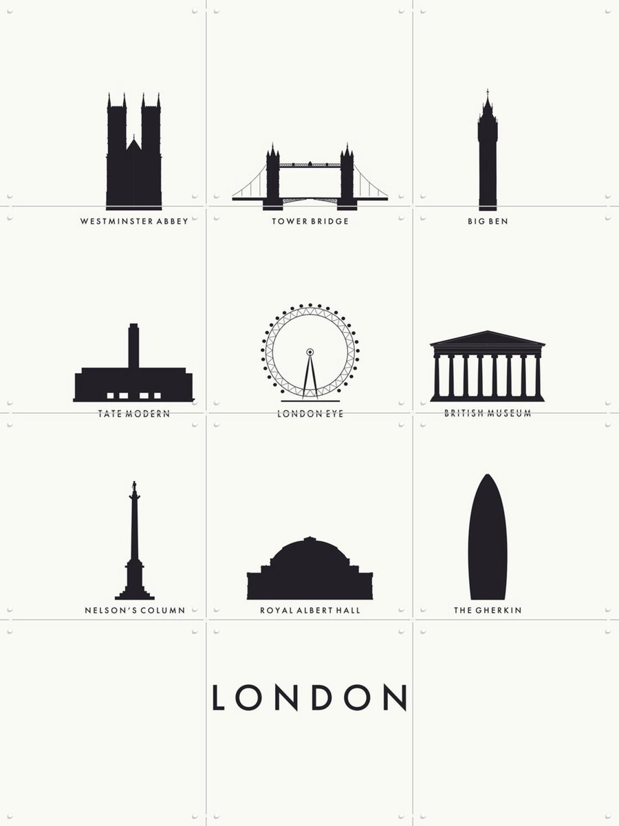 IXXI London Architecture white, Kunst in Kaart - 60 x 80 cm - Gratis ophangtool - Grote wanddecoratie en posters - Illustraties, Minimalisme, Grafisch
