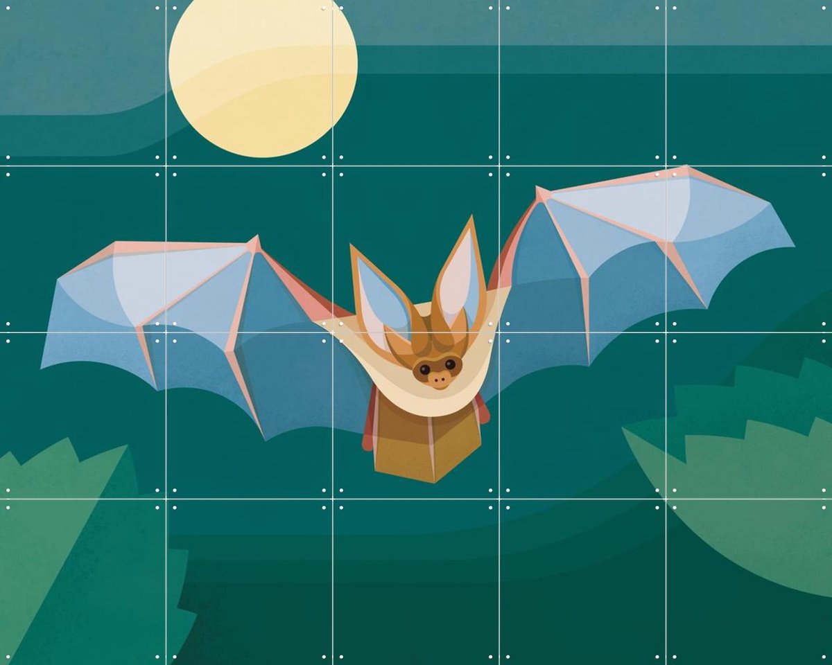IXXI Vleermuis, Elke Uijtewaal - 100 x 80 cm - Gratis ophangtool - Grote wanddecoratie en posters - Digitale Kunst, Geometrische Kunst, Fantasierijk