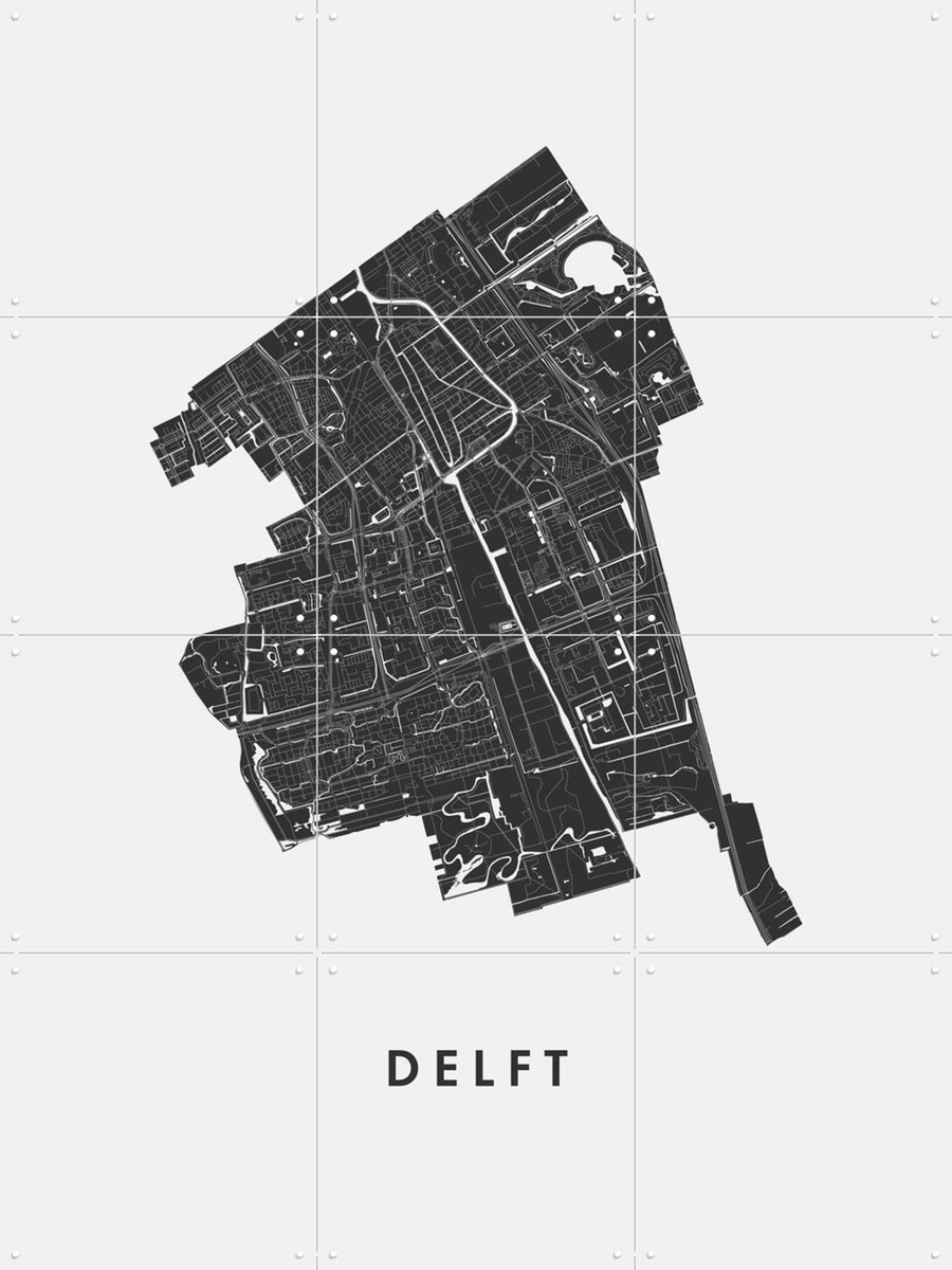 IXXI Delft City Map, Kunst in Kaart - 60 x 80 cm - Gratis ophangtool - Grote wanddecoratie en posters - Technische Tekening, Grafisch Ontwerp, Line