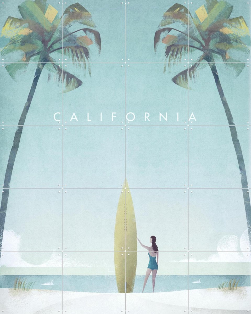 IXXI California, Henry Rivers - 80 x 100 cm - Gratis ophangtool - Grote wanddecoratie en posters - Illustraties, Minimalisme, Vintage, Woonkamer